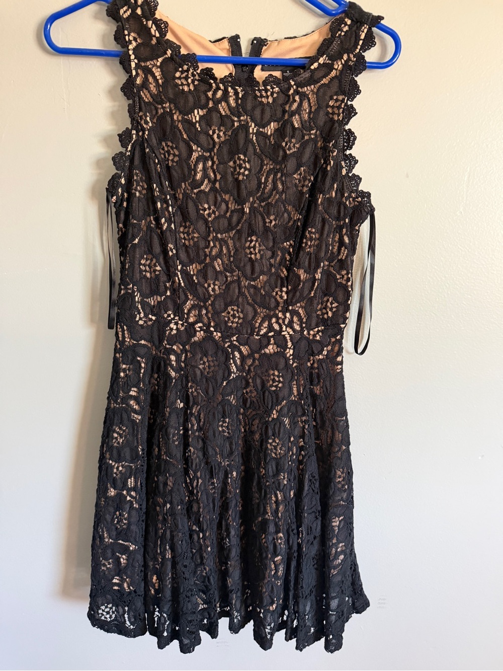 City Studio Black Lace Mini Dress with Nude Lining